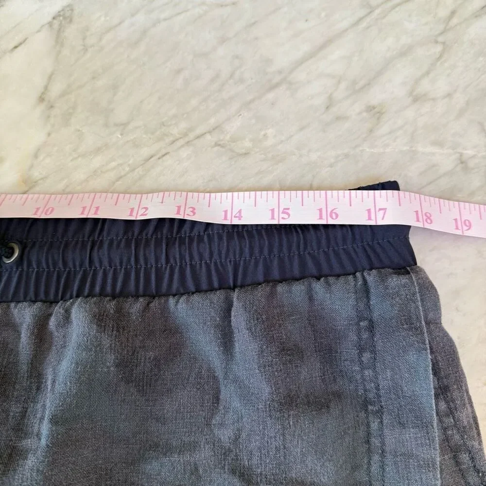 Athleta Athletic 100% Linen Shorts Womens Blue Camouflage Drawstring Waist Sz 12